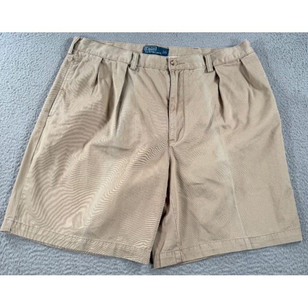 Polo Ralph Lauren Chino Pleated Shorts Mens‎ 38 (36x9) Khaki Tan Pleated Cotton